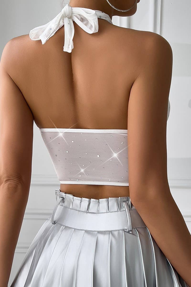 CWTHT0163_DIAMOND-PATTERNED MESH HALTER TOP