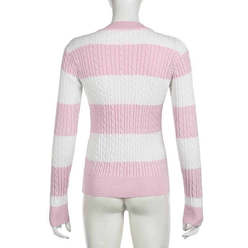 COLOR-MATCHING STRIPED V-NECK SLIM-FIT PULLOVER