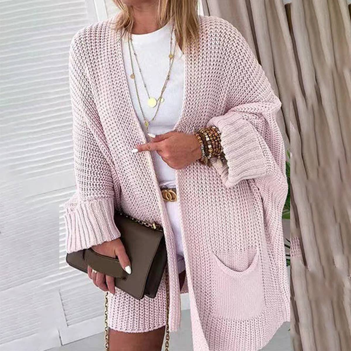 CARDIGAN BAT SLEEVE LOOSE POCKET LONG COAT