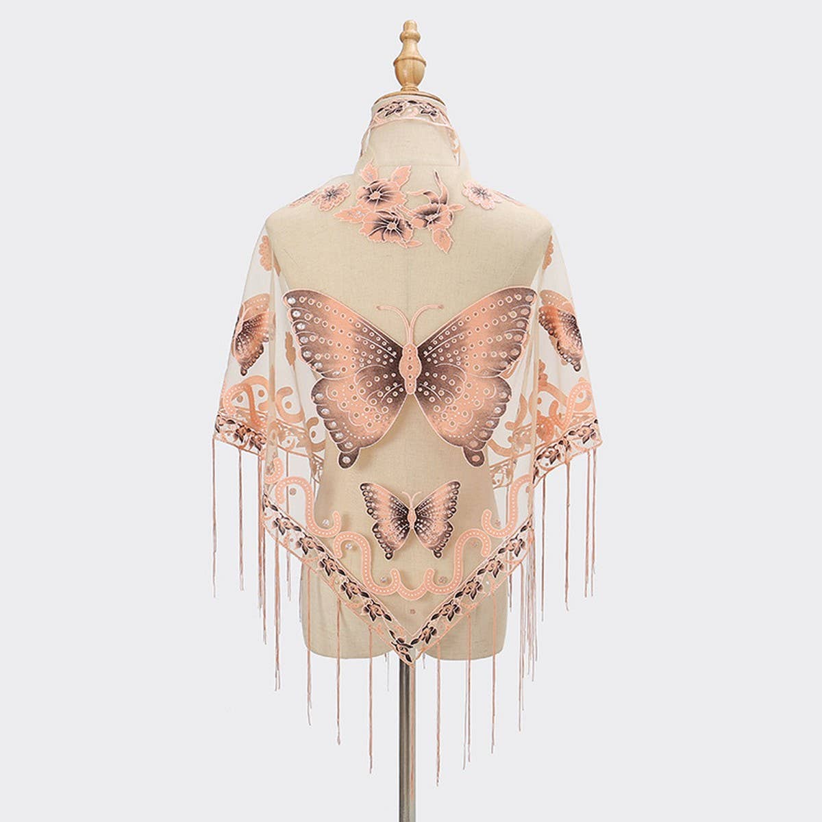 LACE BUTTERFLY EMBROIDERED TRIANGLE SHAWL