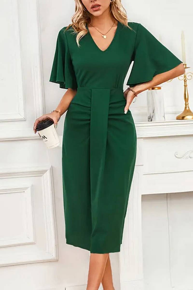 CWDSD7594_SPRING AND SUMMER WAIST KNOT MIDI DRESS