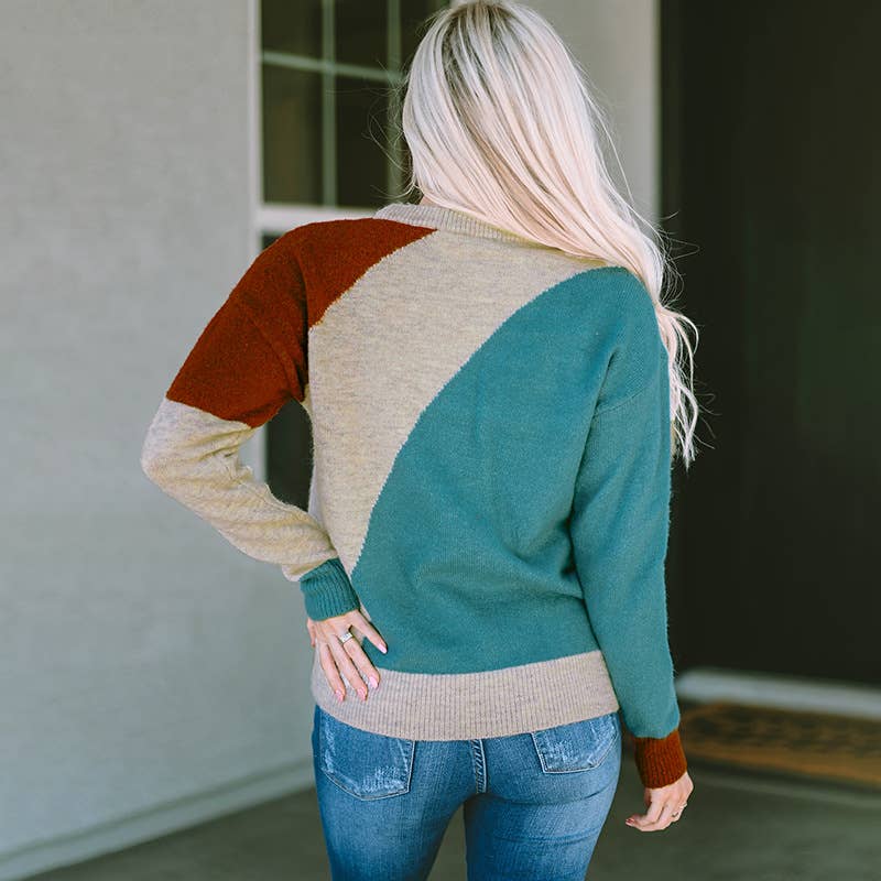 CREW NECK COLOR MATCHING SIMPLE ALL-INONE SWEATER