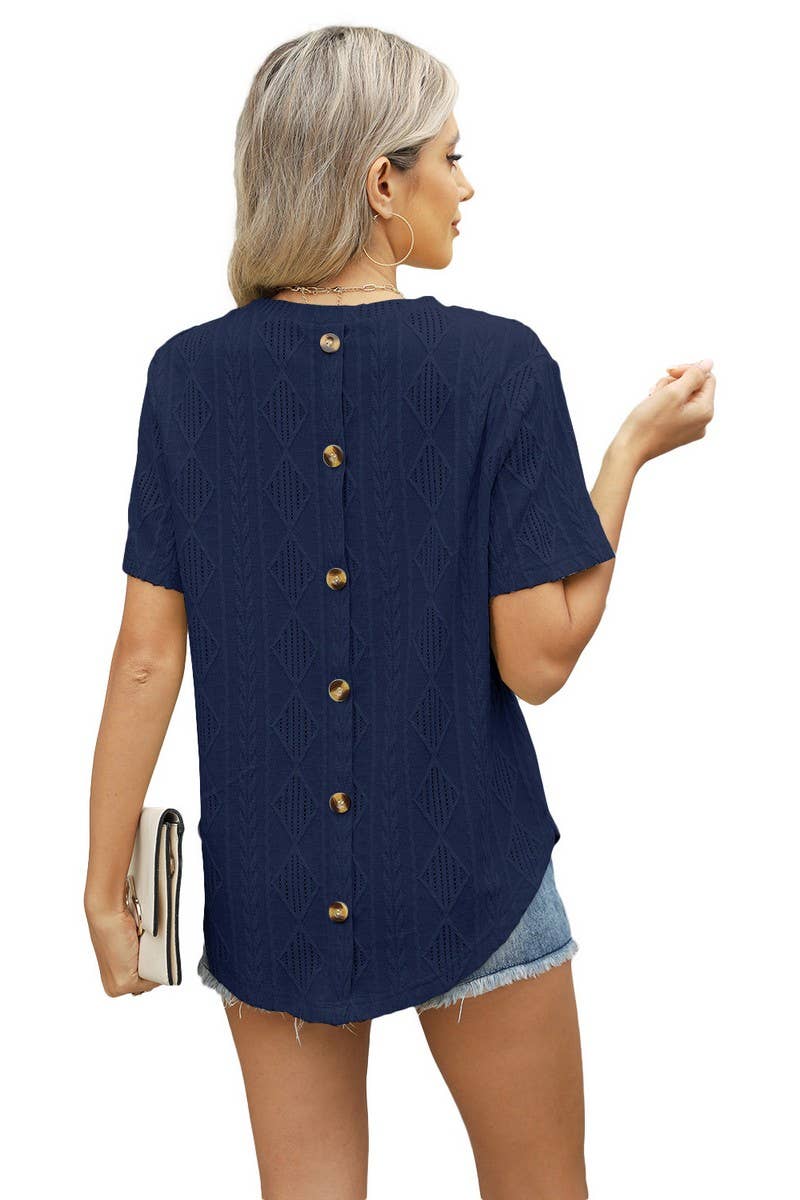 CWTBLS1705_BUTTON-BACK JACQUARD SHORT-SLEEVED TOP