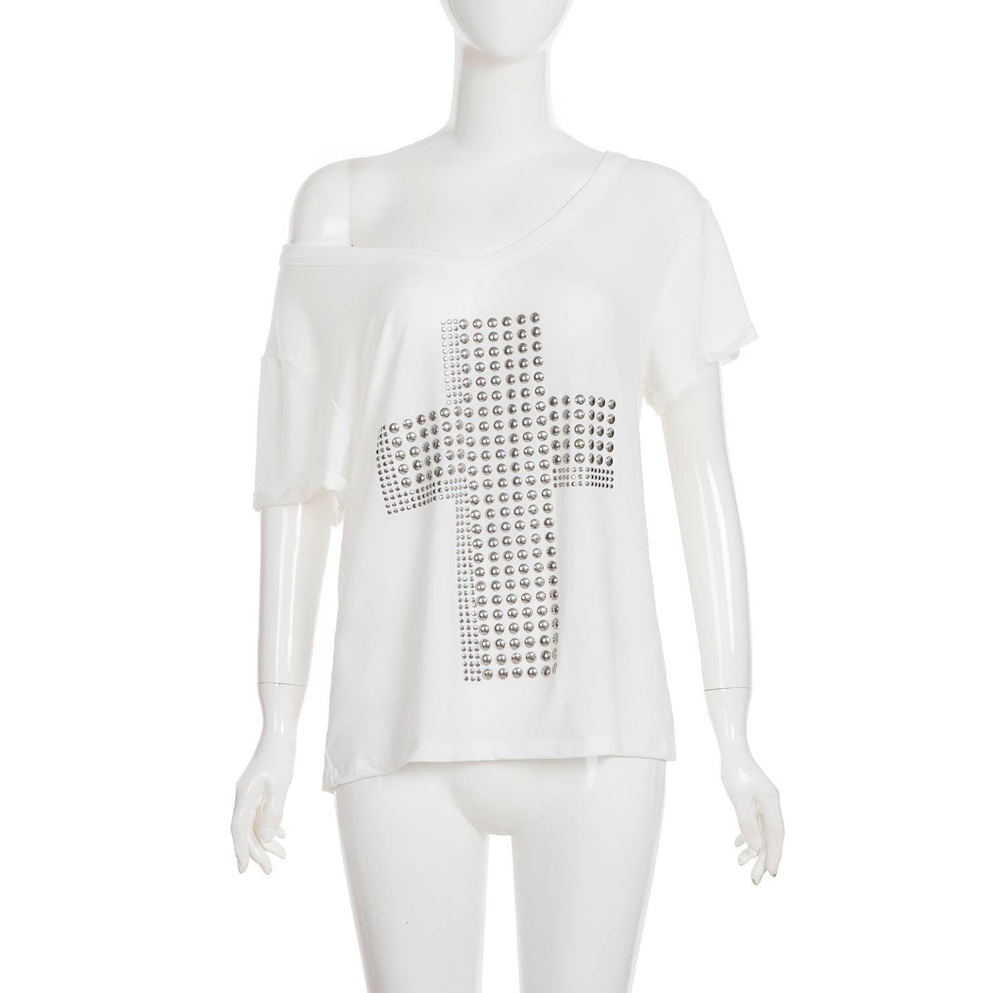 Cross copper embossed casual V-neck loose Top