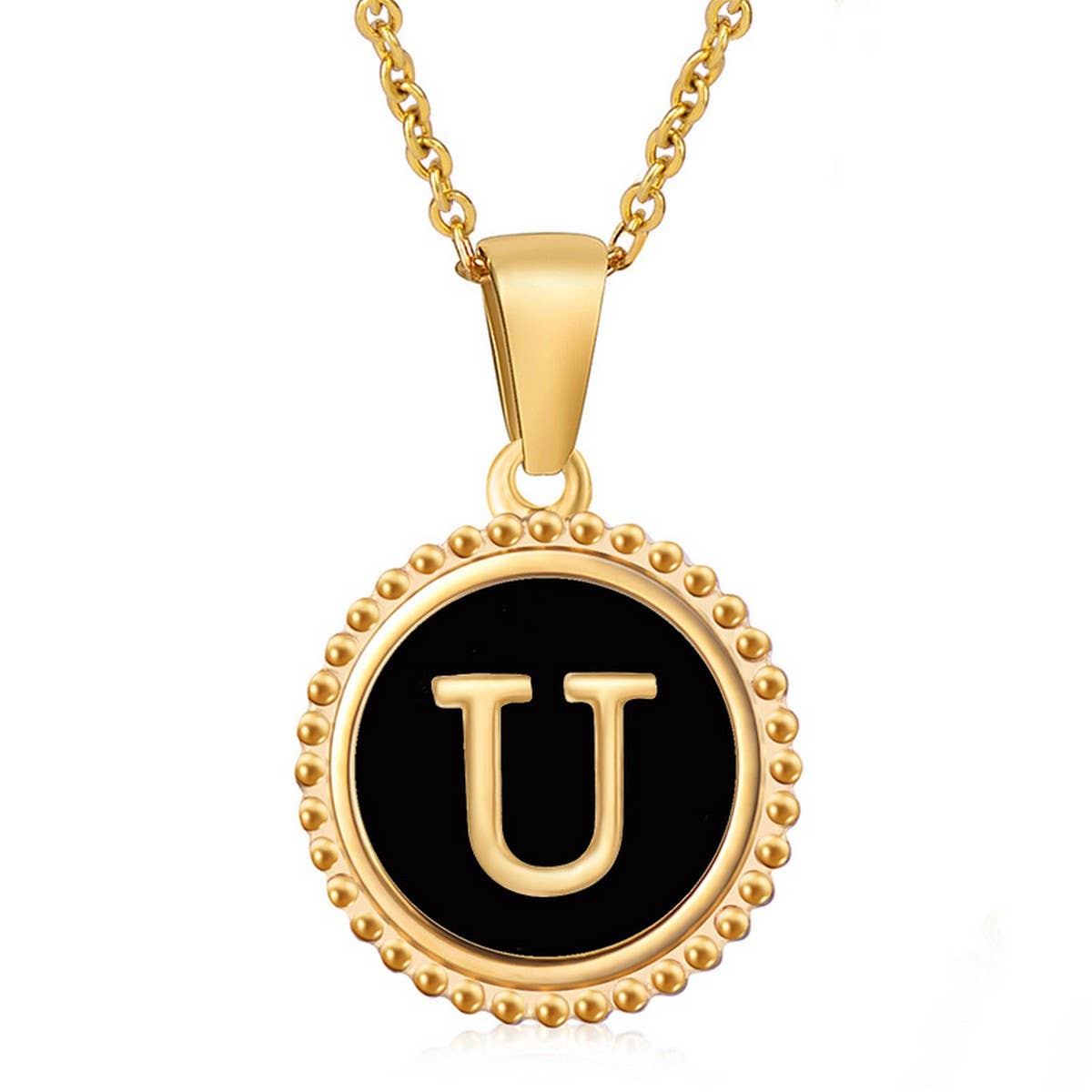CWAJE1941_Simple Round Black Shell Letter Necklace