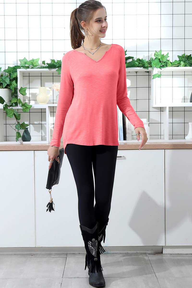 CWTTL1001_NOTCH NECK LONG SLEEVE CREPE SLUB BASIC TOP