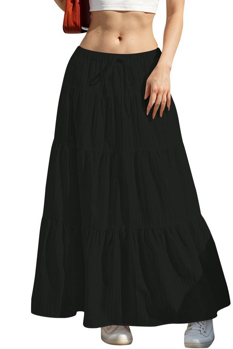 CWBLS0558 _SOLID COLOR STITCHING ELASTIC WAIST MAXI SKIRT