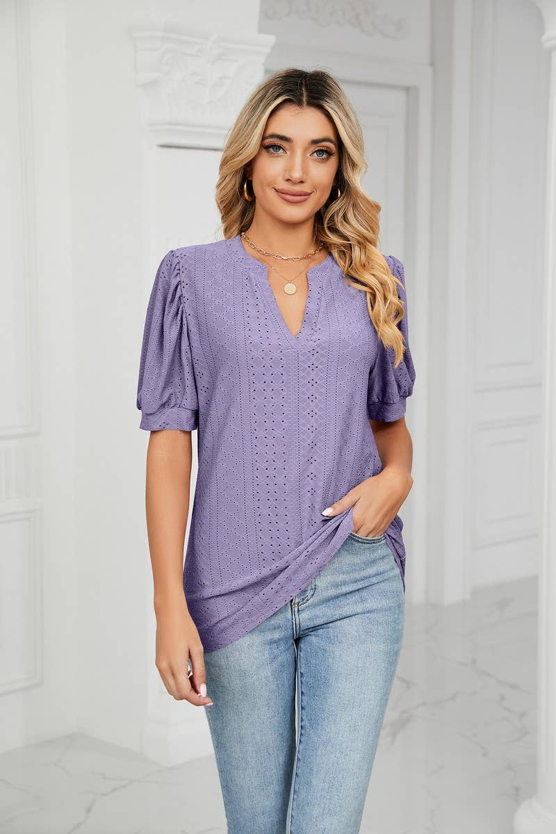CWTSTS0358_V-Neck Short Sleeve Knit Top