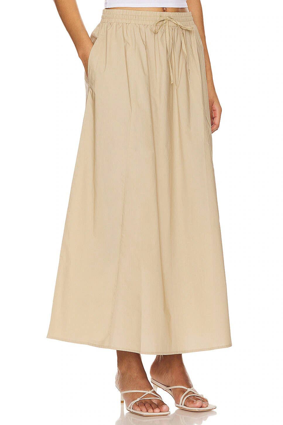 COTTON HIGH-WAISTED SLIT SOLID COLOR DRESS