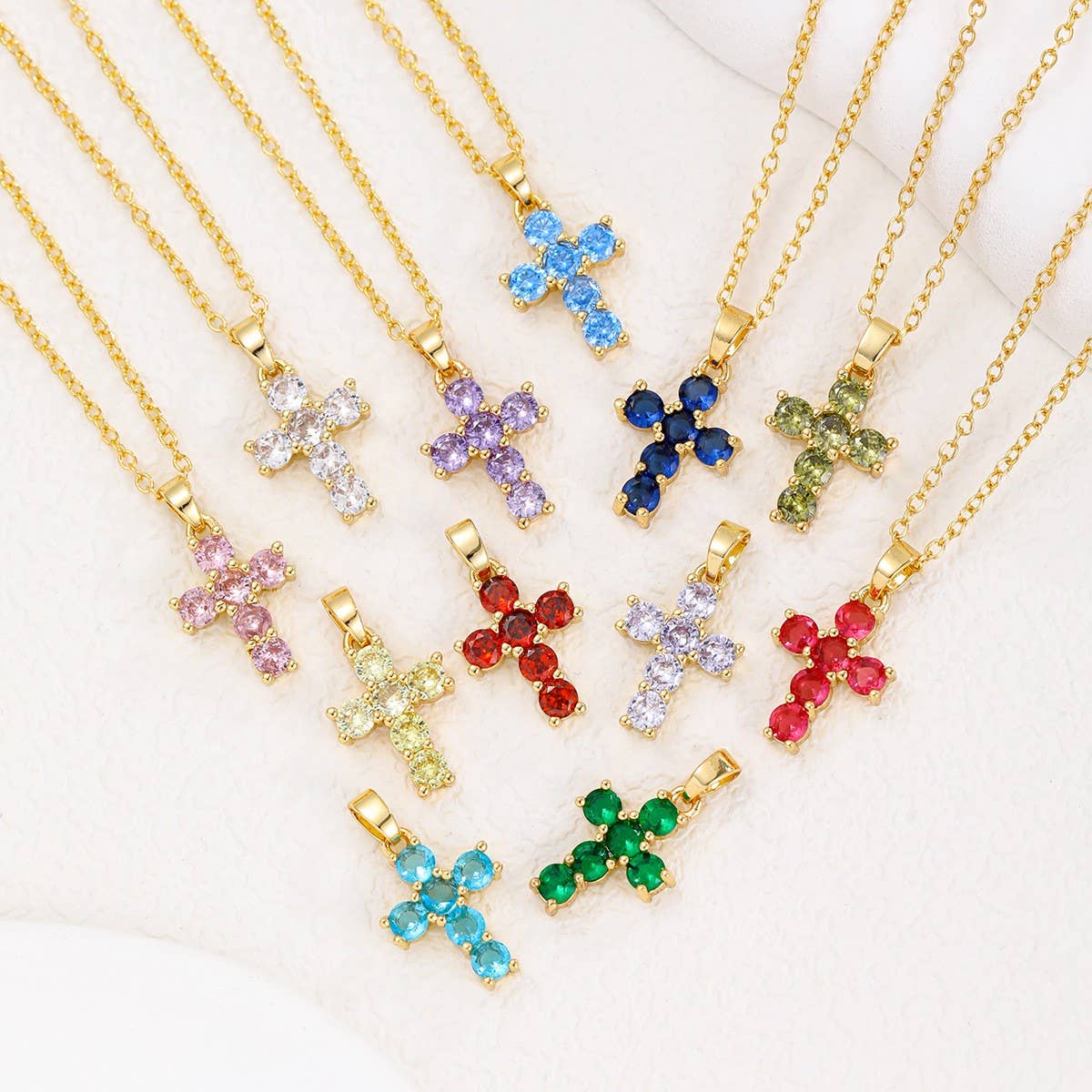 Colorful Zircon December Cross Pendant Necklace