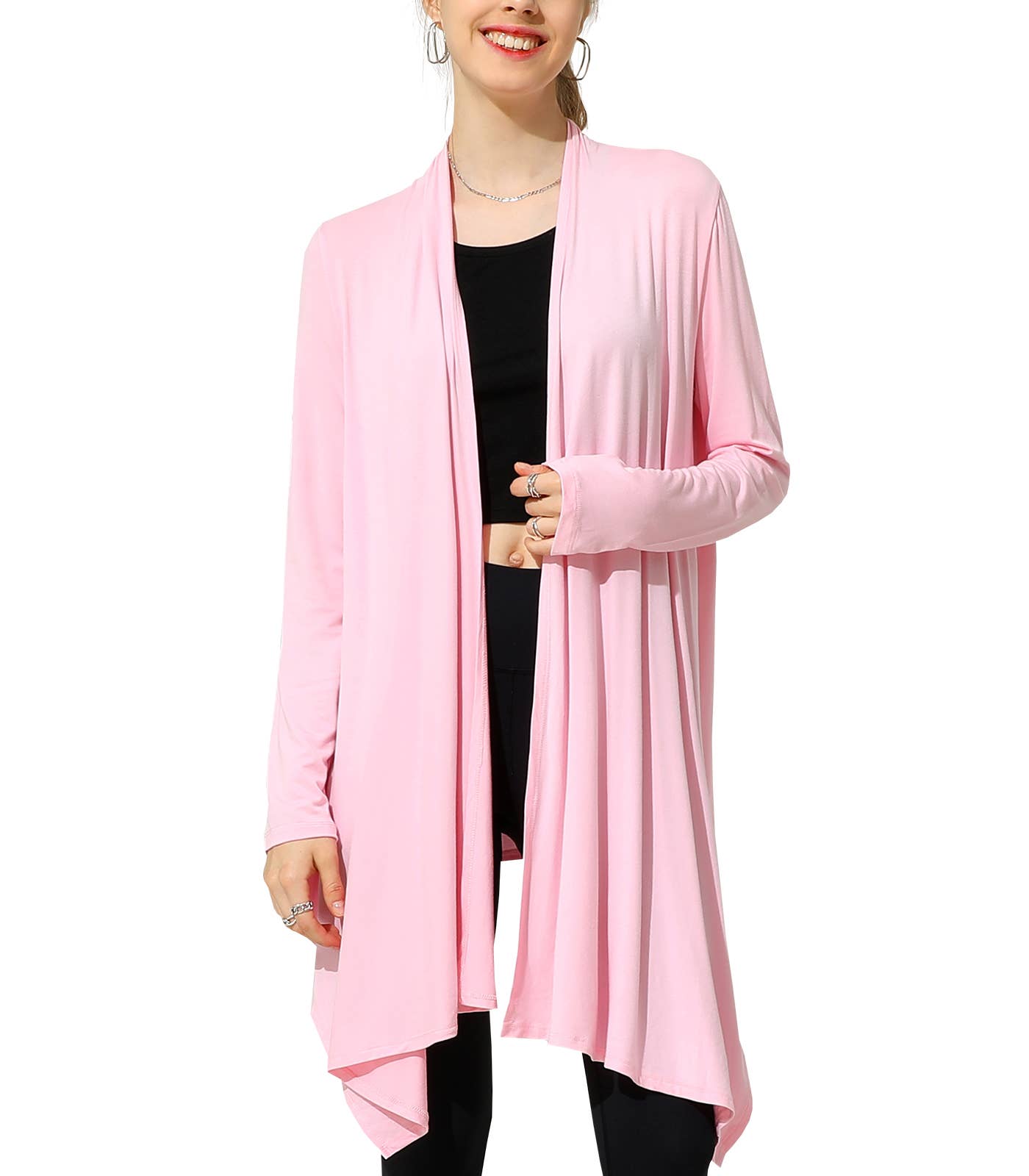 AWTL073_Long Sleeve Casual Open Front Long Cardigan