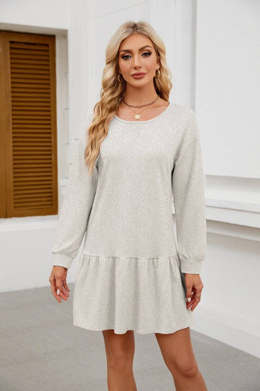 CWDSD8805_ROUND NECK LONG SLEEVE CASUAL DRESS
