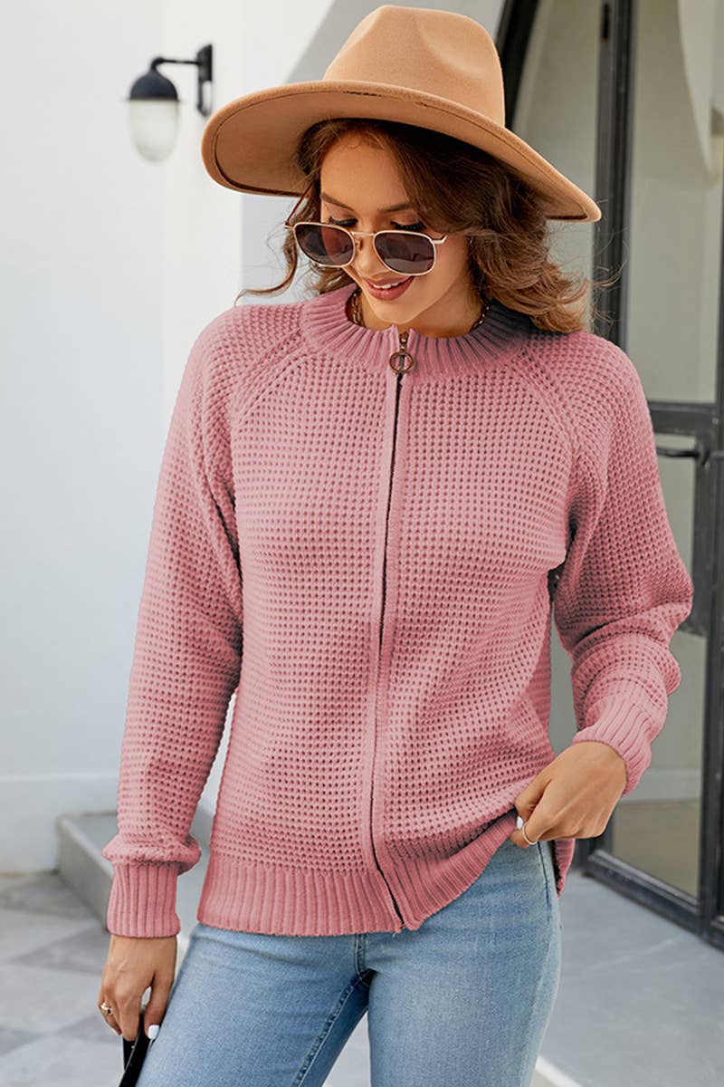 CWOCAL352  Casual Zip-Up Long Sleeve Cardigan