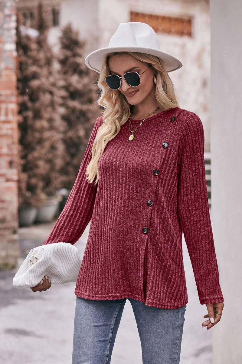 CWTTL1640_Round neck Long Sleeve Pullover Top