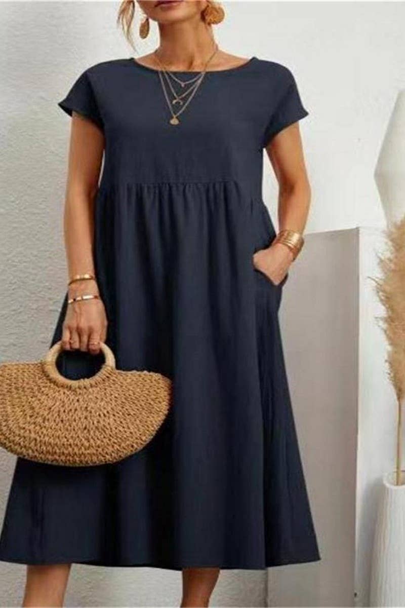 CWDMD5451_SOLID COLOR SLEEVELESS LOOSE POCKET DRESS