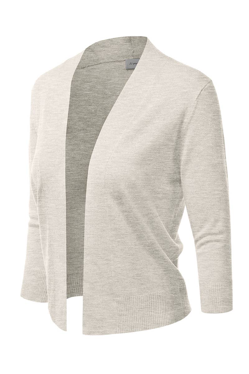 AWOCAS074_Basic 3/4 Sleeve Open Front Cropped Cardigan