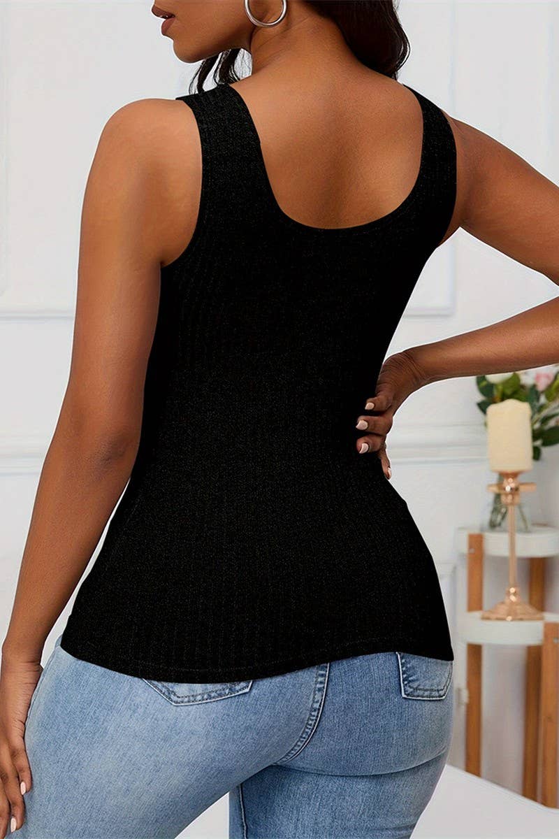 CWTTSL0351_TEMPERAMENT LACE SPLICING V-NECK RIBBED VEST