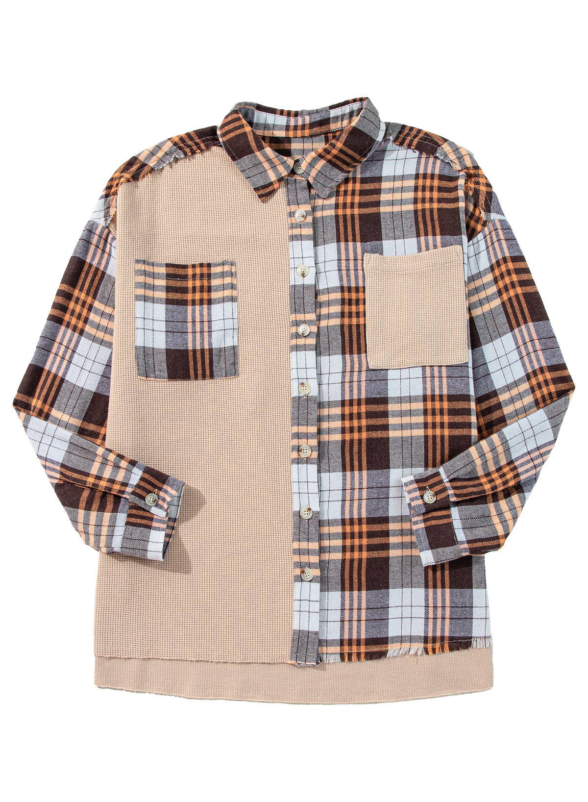 FASHION TREND PLAID COLOR CONTRAST SHIRT COAT