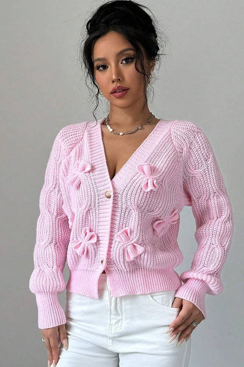 CWOCAL00687_SOLID LONG SLEEVE BOW KNIT CARDIGAN