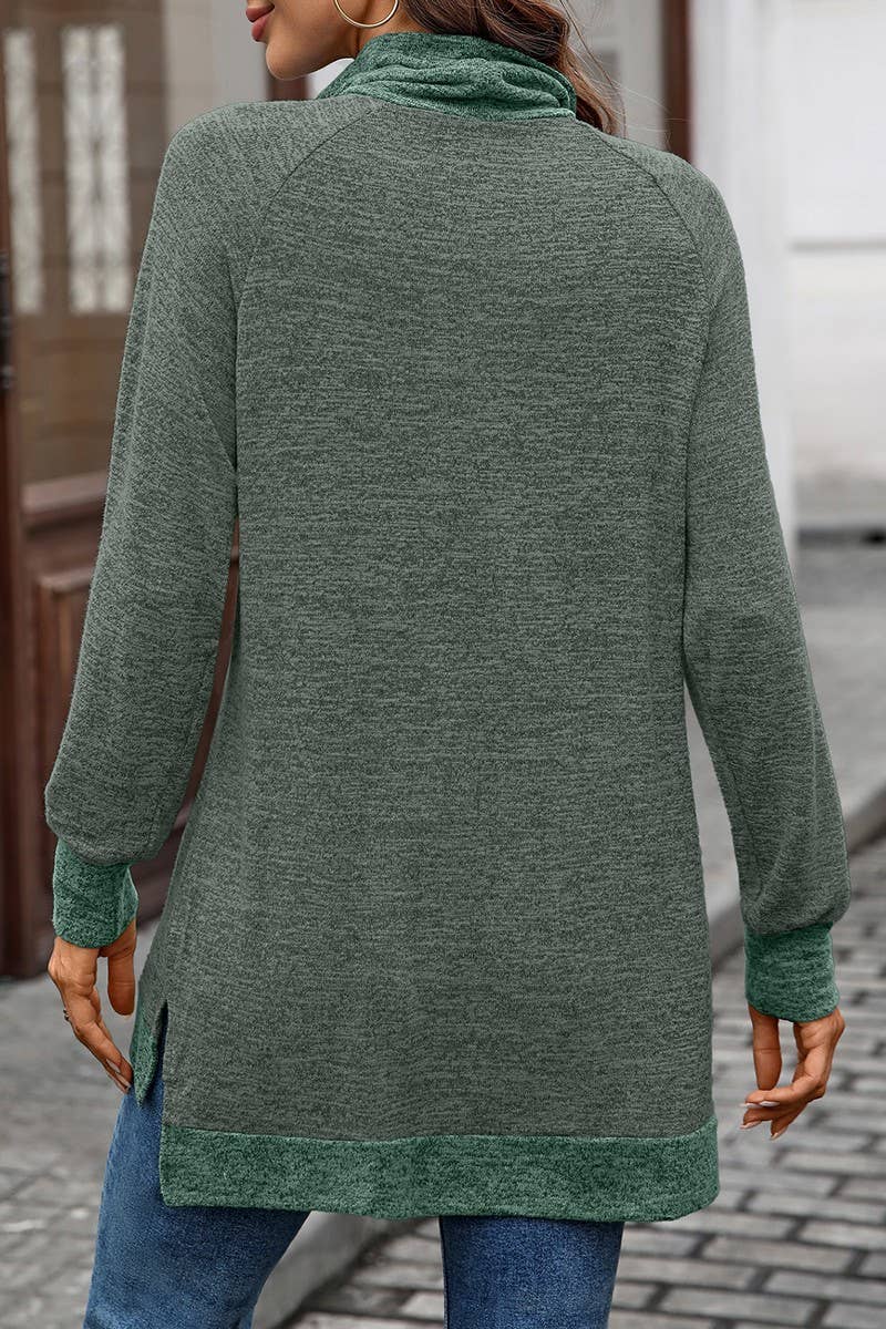 CWTBLL01308_COLORBLOCK SCARF NECK LONG SLEEVE CASUAL TOP