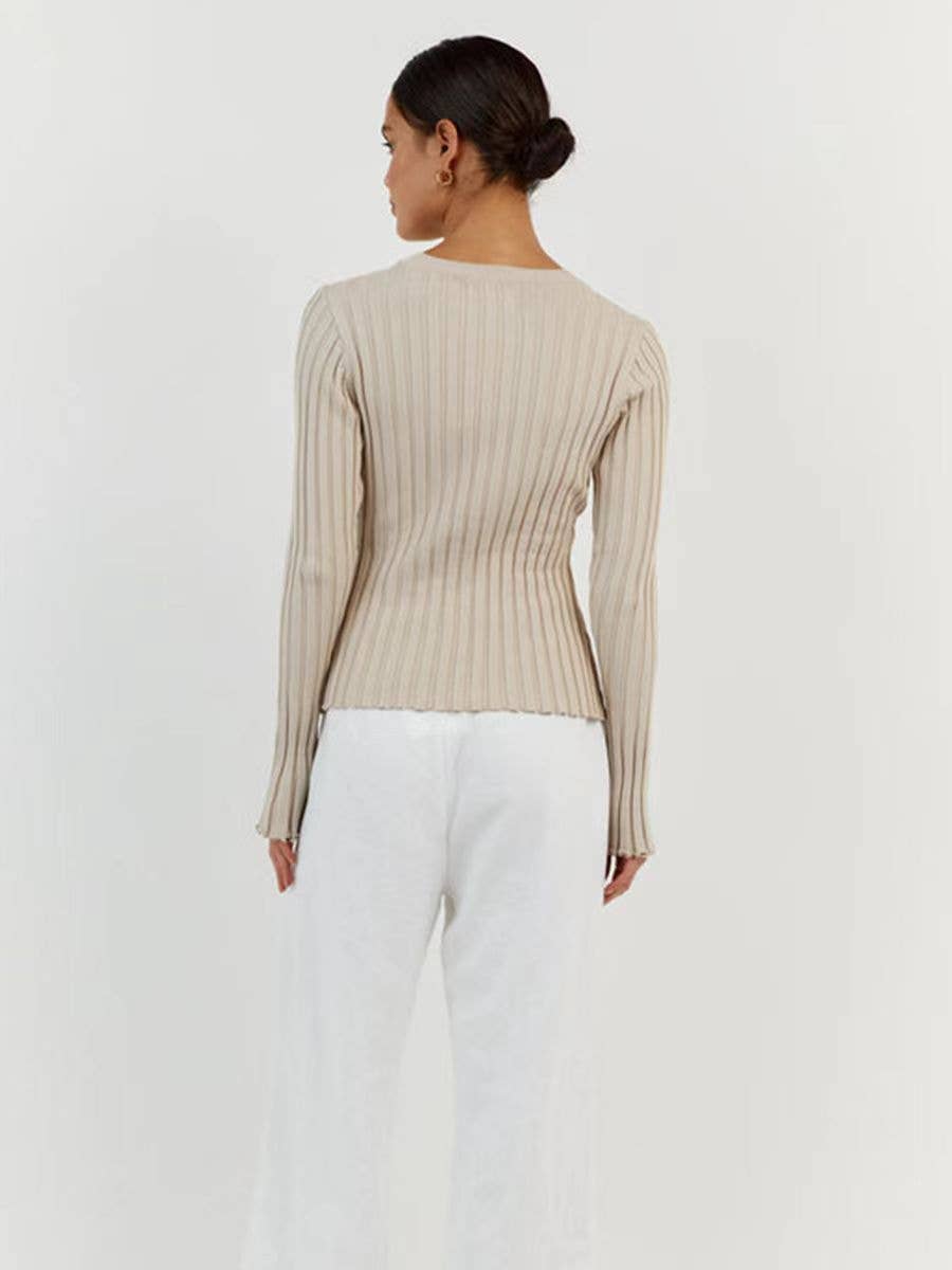 CREW NECK KNIT SWEATER LONG SLEEVE PIT STRIPE