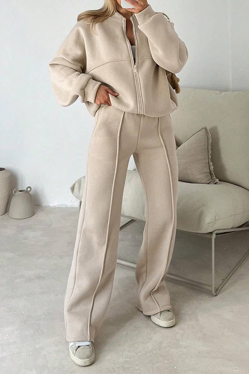 CWSTB00453_SPORTY LONG SLEEVE JACKET & SOLID PANTS SET