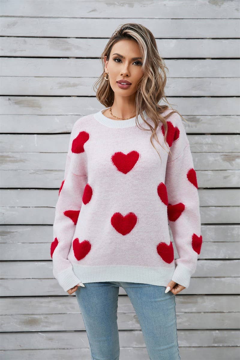 CWOSWL5785_VALENTINE'S DAY HEART LONG SLEEVE KNIT SWEATER