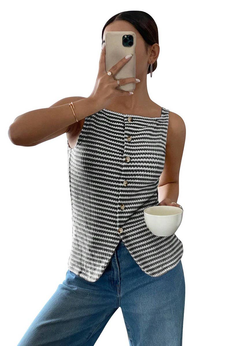 CWTTSL0328_WOMEN'S CASUAL BUTTON SLEEVELESS CAMISOLE TOP