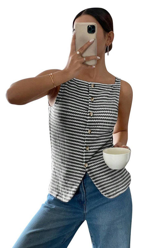 CWTTSL0328_WOMEN'S CASUAL BUTTON SLEEVELESS CAMISOLE TOP