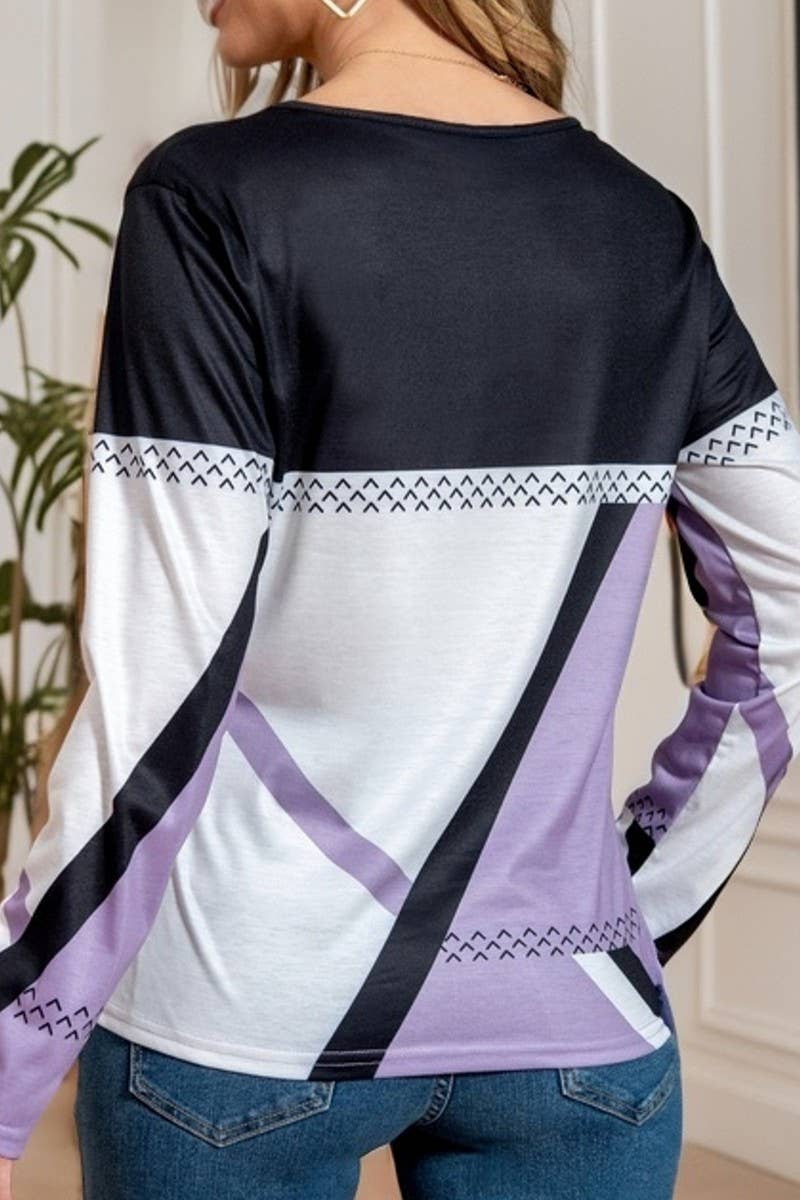 CWTBLL01155_GEOMETRIC COLOR-BLOCK LONG-SLEEVED T-SHIRT