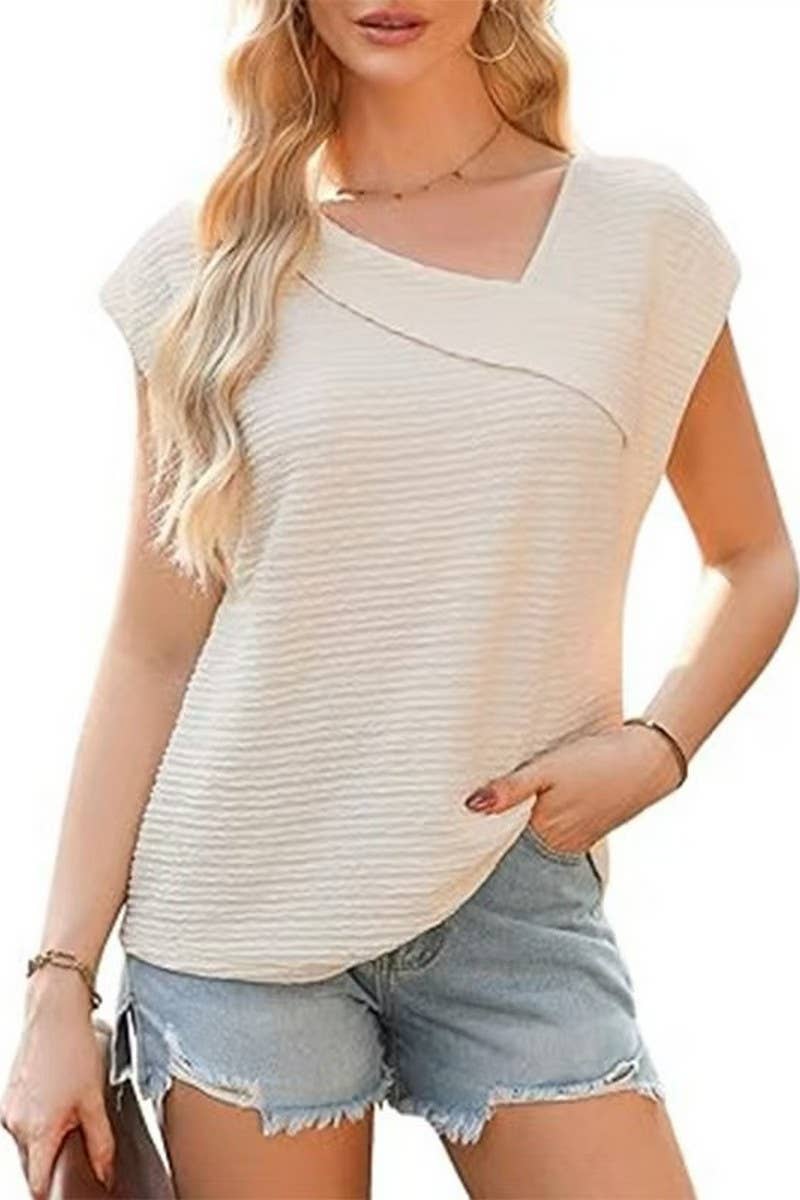 CWTBLS2192_SOLID ONE SHOULDER CASUAL SHORT SLEEVE TEE