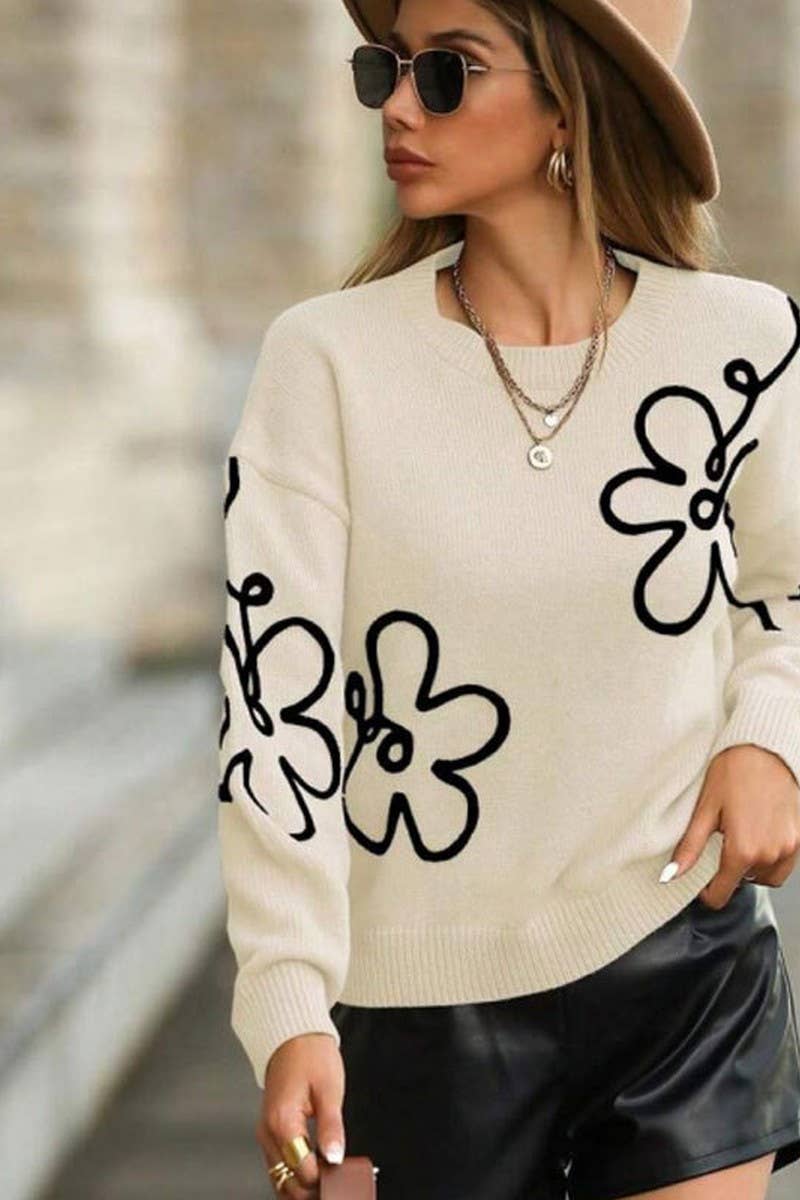 CWOSWL07304_3D FLORAL EMBROIDERED CREWNECK KNIT SWEATER