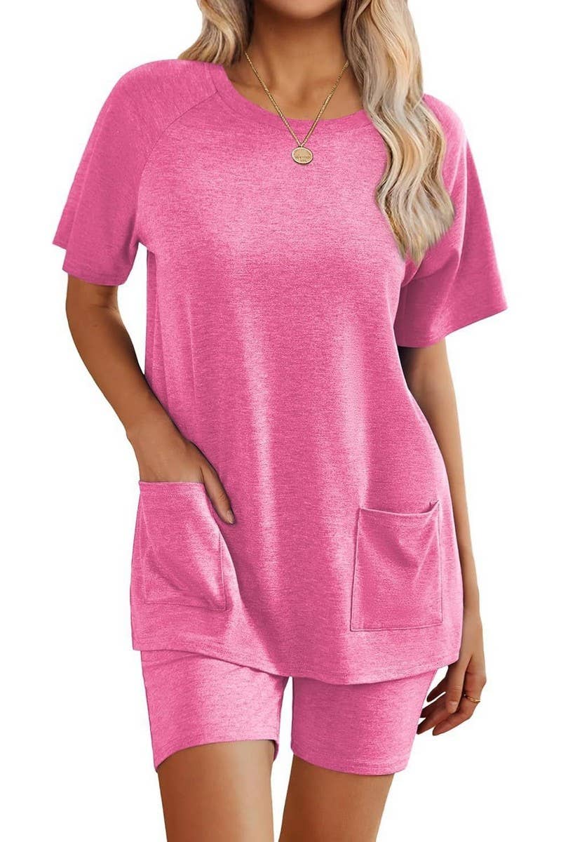 CWSTB00485_2025 WOMEN 2 PIECE LOUNGE SET SHORT SLEEVE SHORTS