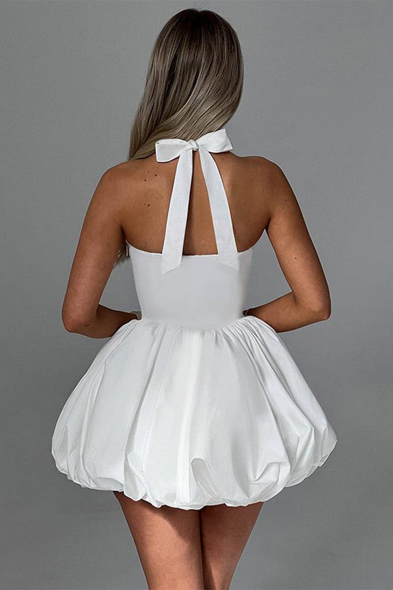 CWDHL0788_HALTER NECK BUBBLE HEM BODYCON MINI DRESS