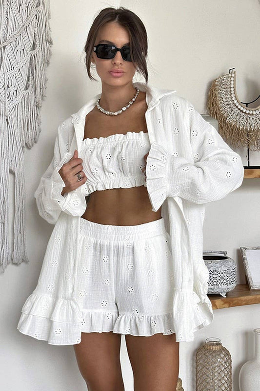 CWSPJ0382_COTTON BANDEAU CARDIGAN JACQUARD PAJAMA SET