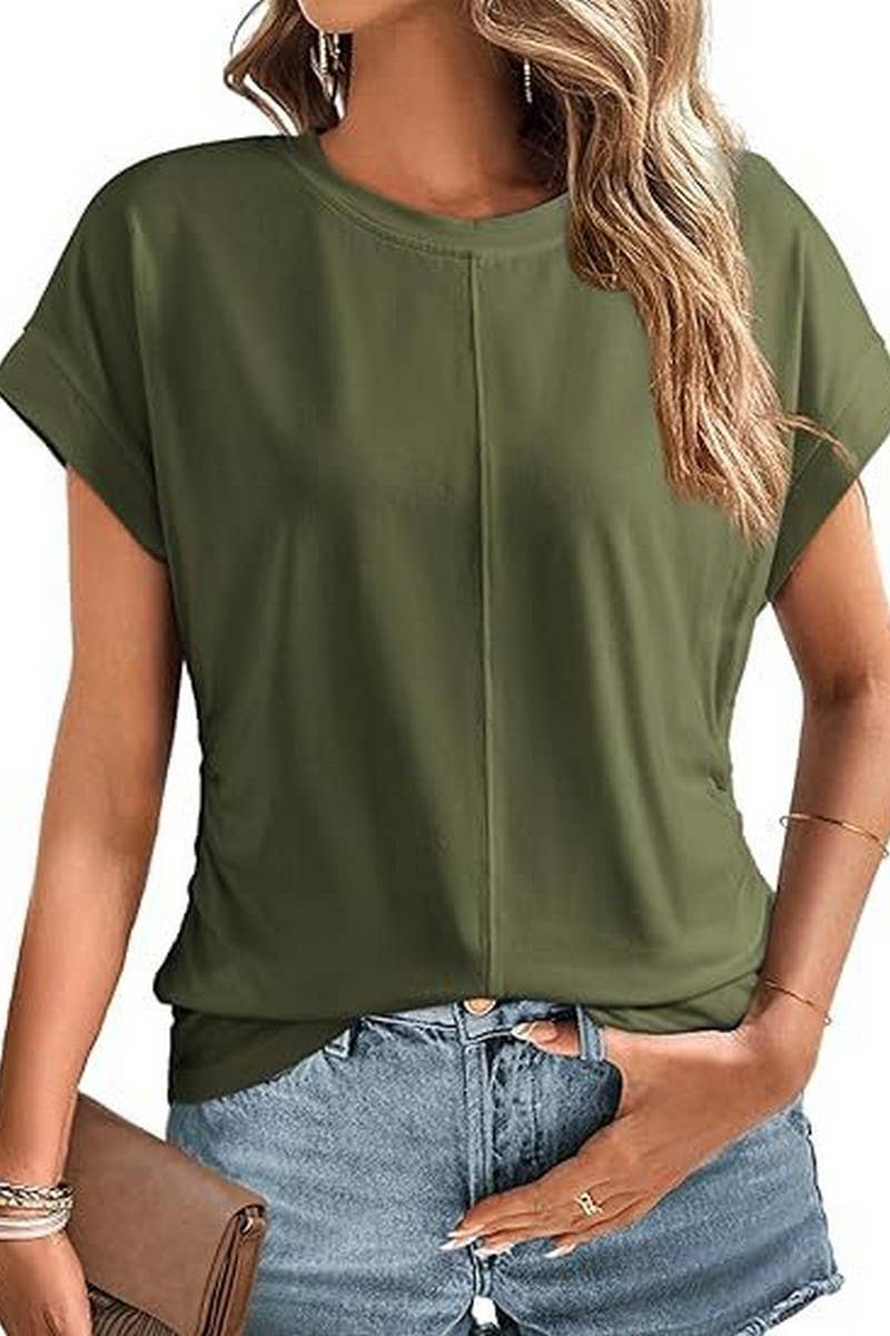 CWTTS1386_SUMMER FASHION SIDE PLEATED RAGLAN T-SHIRT