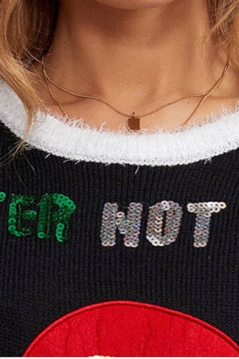 CWOSWL2492_KITTEN EMBROIDERED CHRISTMAS CROPPED SWEATER