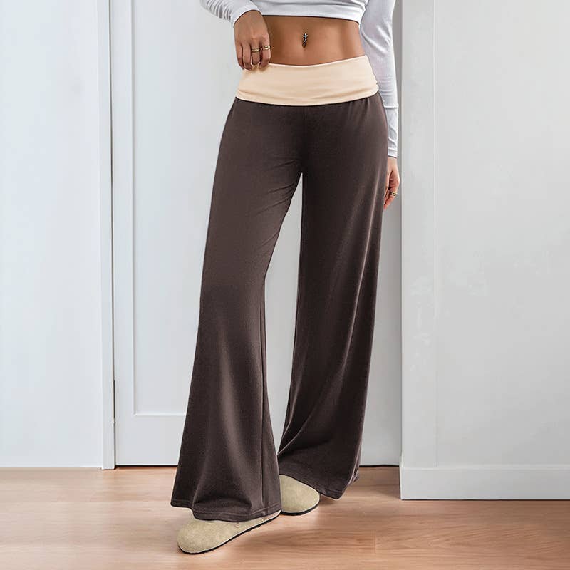 Casual color-blocking wide-leg pants