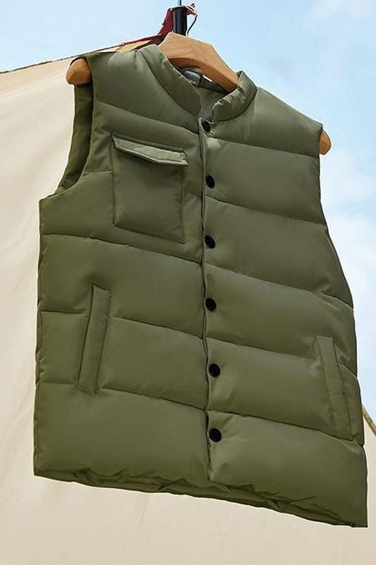 CWOV00103_SOLID COLOR CASUAL POCKET DOWN COTTON VEST