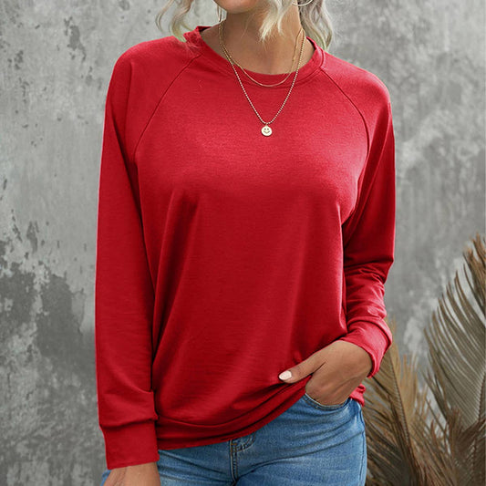CREW NECK LOOSE SHOULDER SOLID COLOR HOODIE
