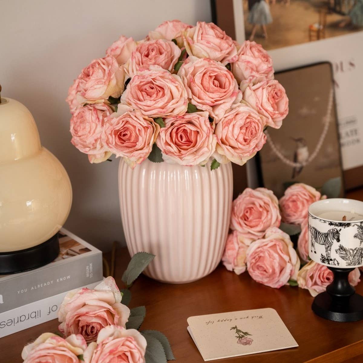 Elegant Burnt Edge Rose Bouquet for Table Decor