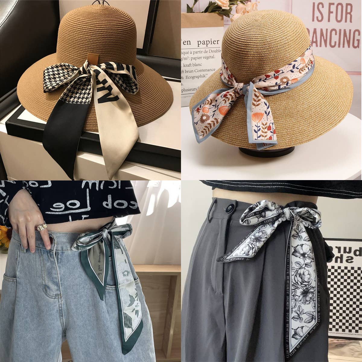 Letter Floral Skinny Scarf ? Hair Bow & Bag Ribbon