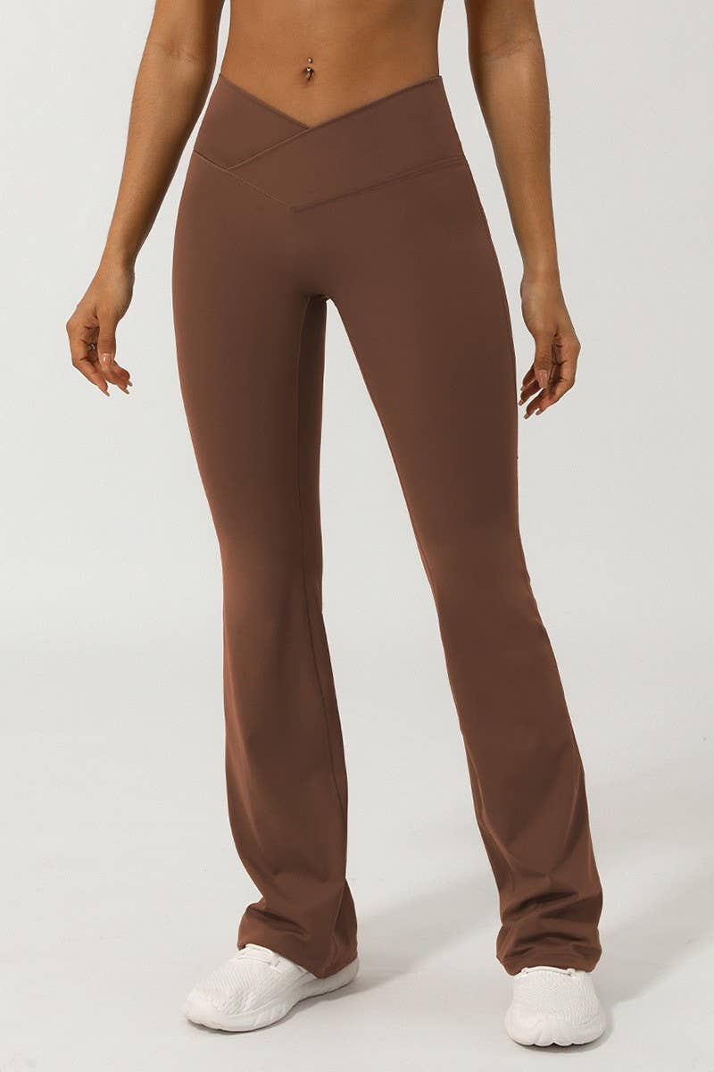 CWBLP1230_V WAIST CROSS FITNESS SPORTS YOGA FLARED PANTS