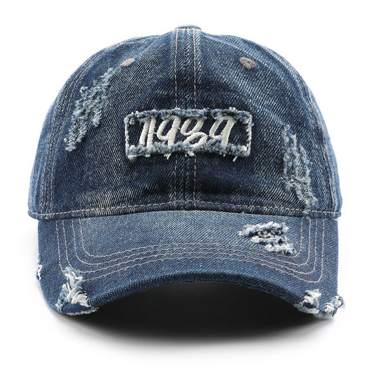 CWAH3201_VINTAGE DENIM LETTER EMBROIDERY BASEBALL CAP