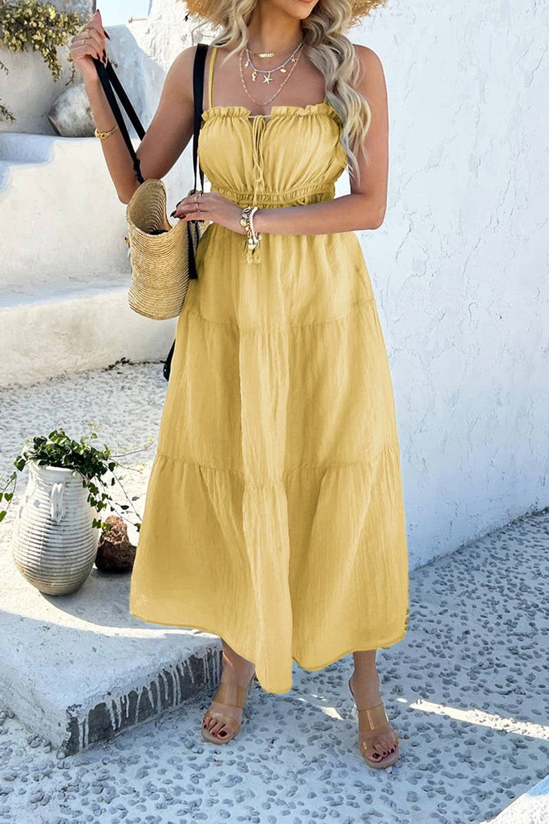 CWDHL0898_SUMMER CASUAL HIGH WAIST STITCHING SUSPENDER DRESS