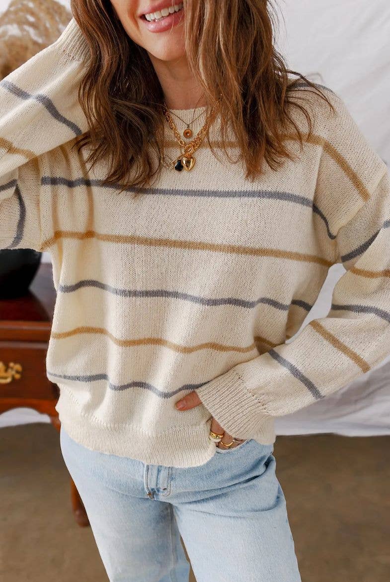 Colorful striped long-sleeved loose sweater