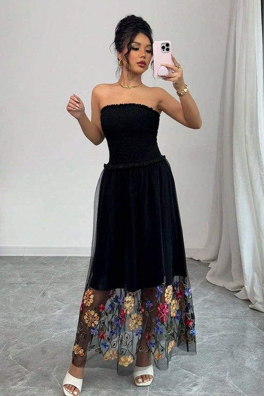 CWDTD0474_ELEGANT FLORAL EMBROIDERED STRAPLESS MAXI DRESS