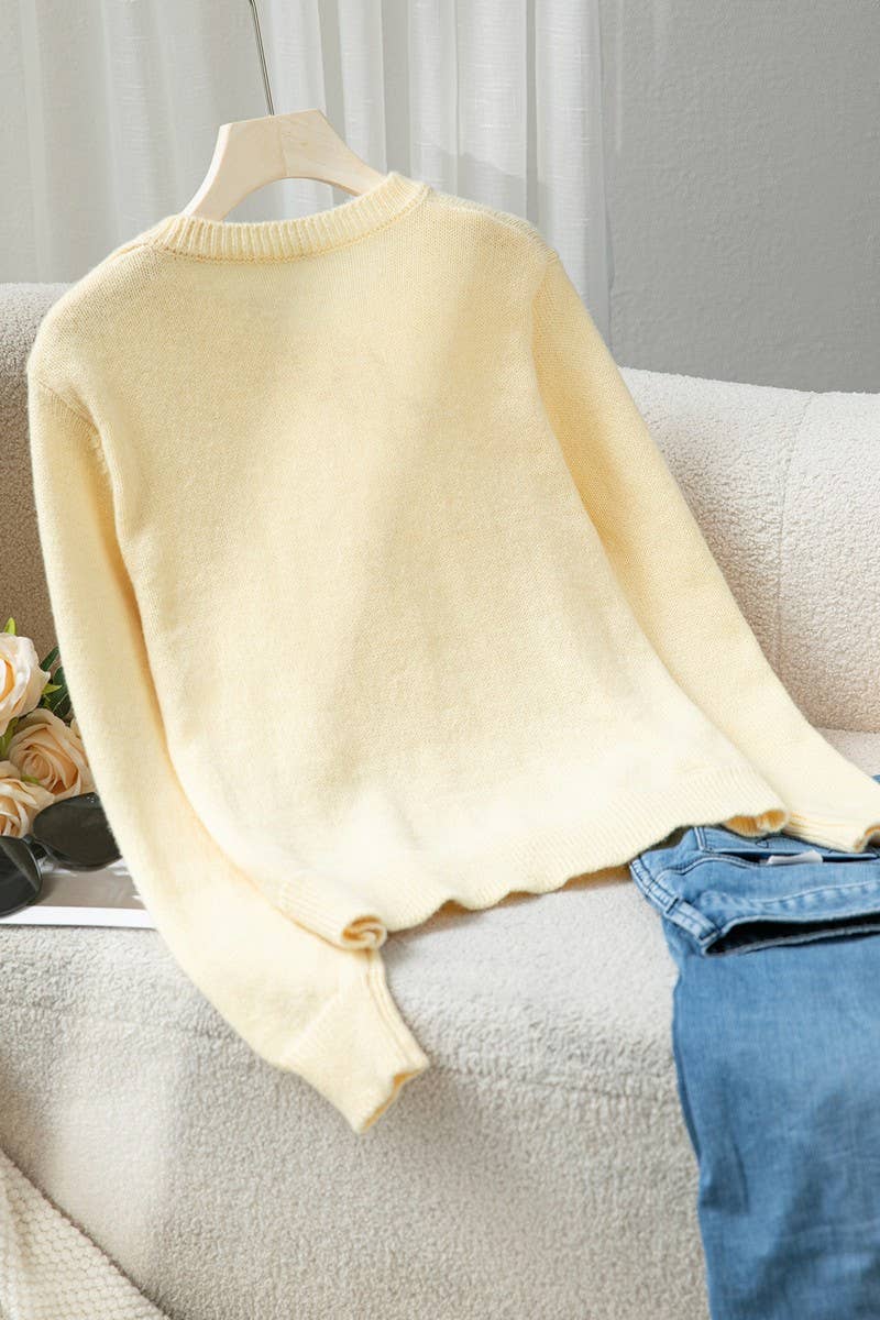 CWOCAL2293_SOFT LOOSE FIT CROPPED KNIT CARDIGAN SWEATER