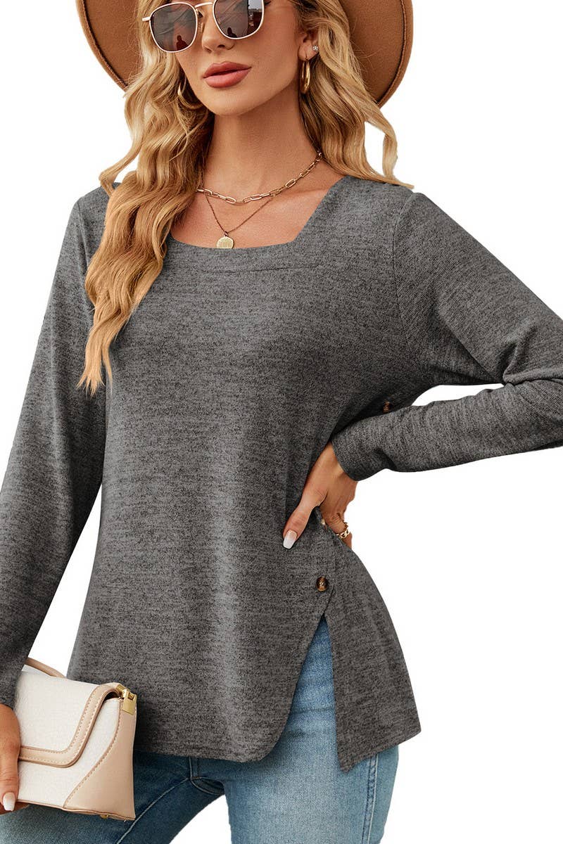 CWTTL1562_Sweetheart neck Pullover Long Sleeve Blouse