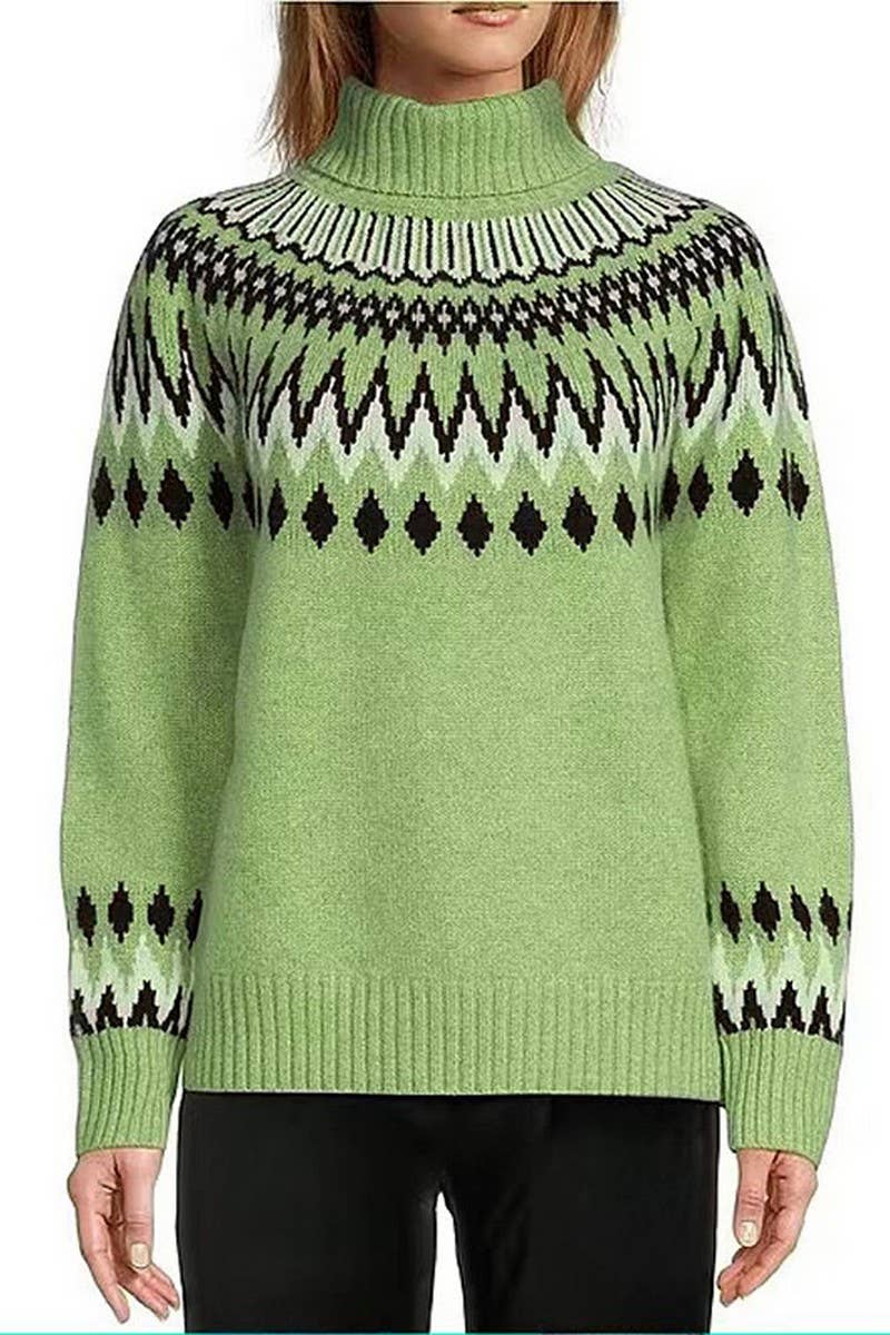 CWOSWL07656_COLORBLOCK TURTLENECK KNITTED PULLOVER SWEATER